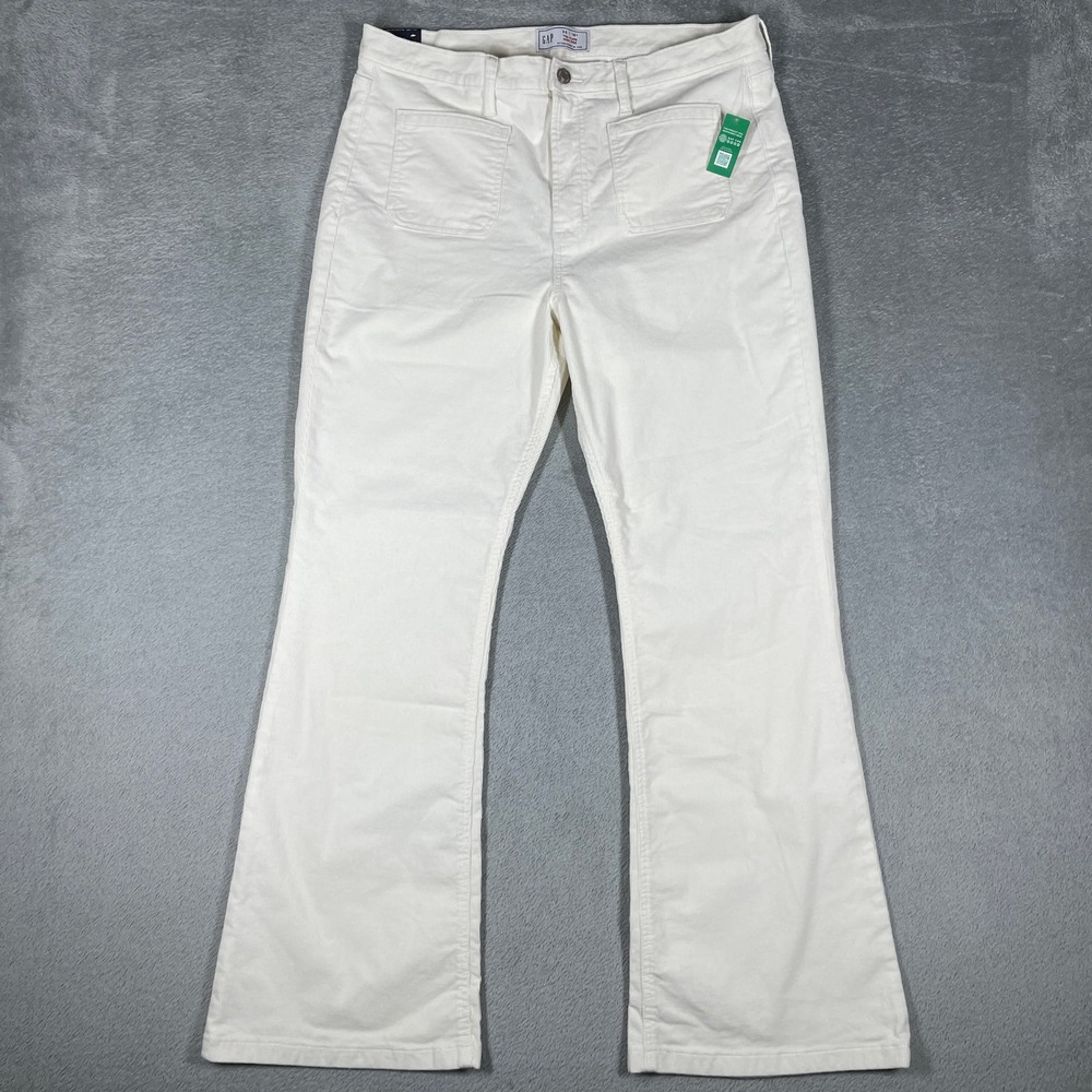 Gap Womens 70s Flare Corduroy Pants 33/16 R White High Rise Patch Pocket NEW